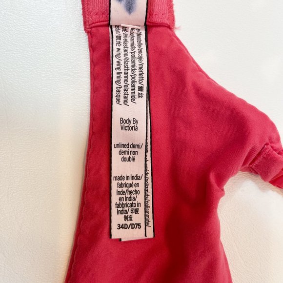 NWOT Victoria's Secret Bra 34D Body by Victoria Unlined Demi Lace Pink - Picture 6 of 8